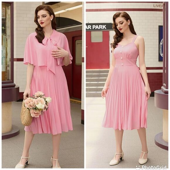 NWT Belle Poque Cape  Vintage Pleated A-Line 2Pc Party Dress with Chiffon Shawl - Picture 1 of 16